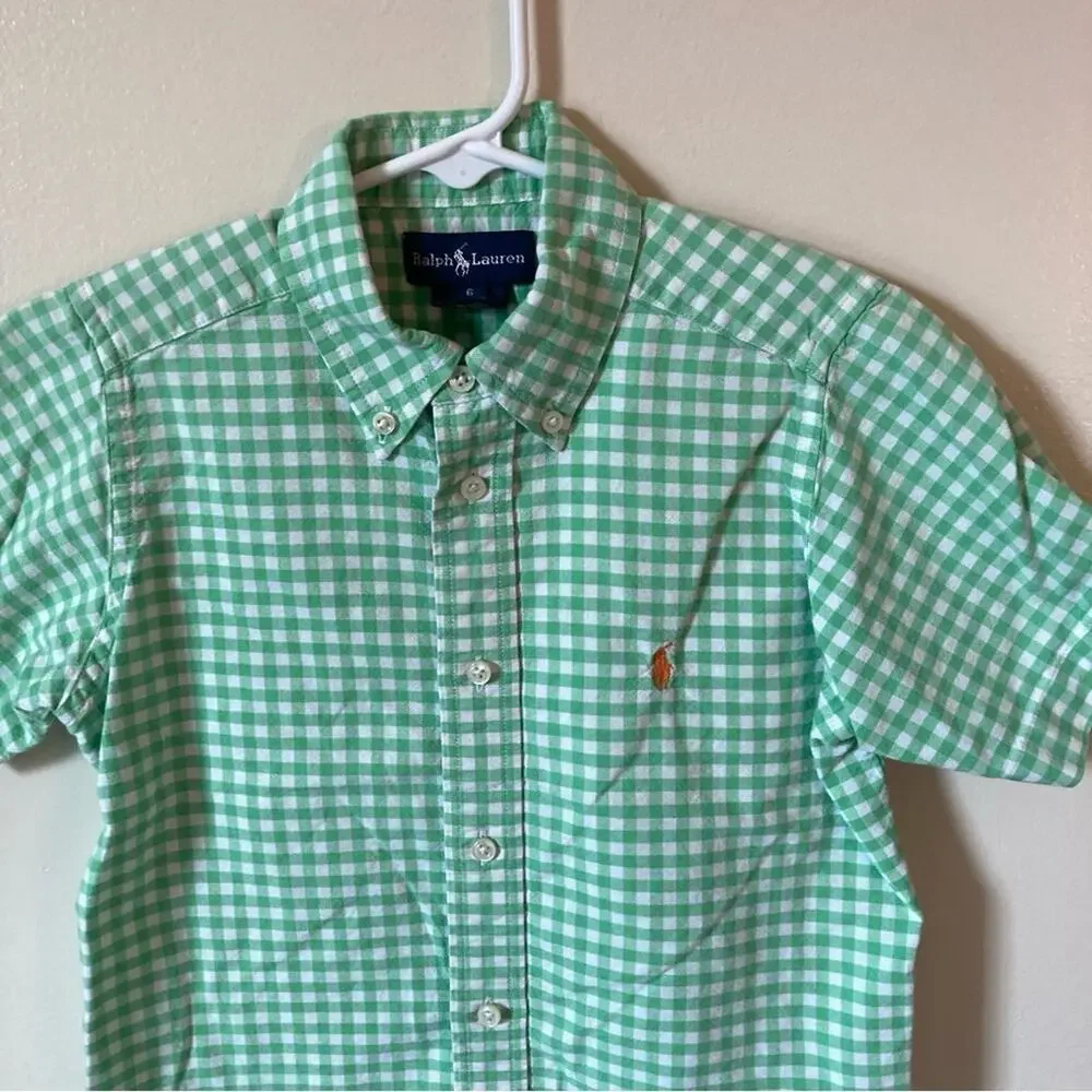 Ralph Lauren Green Gingham Shirt Boys Size 6